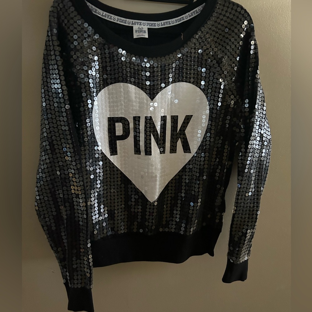 PINK VS Black Sequins Sweater size M Ltd Ed like new